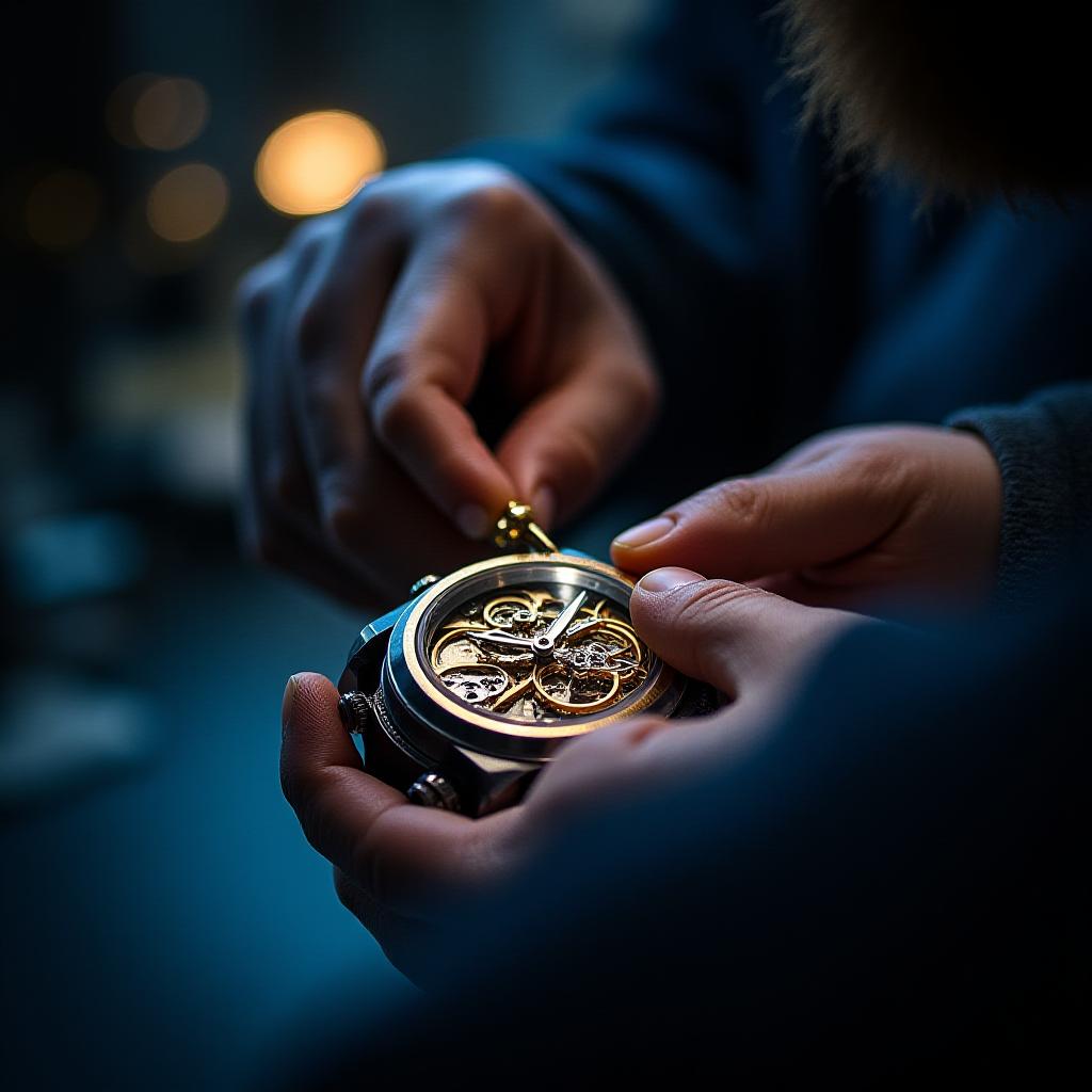 Horologist working on a watch movement