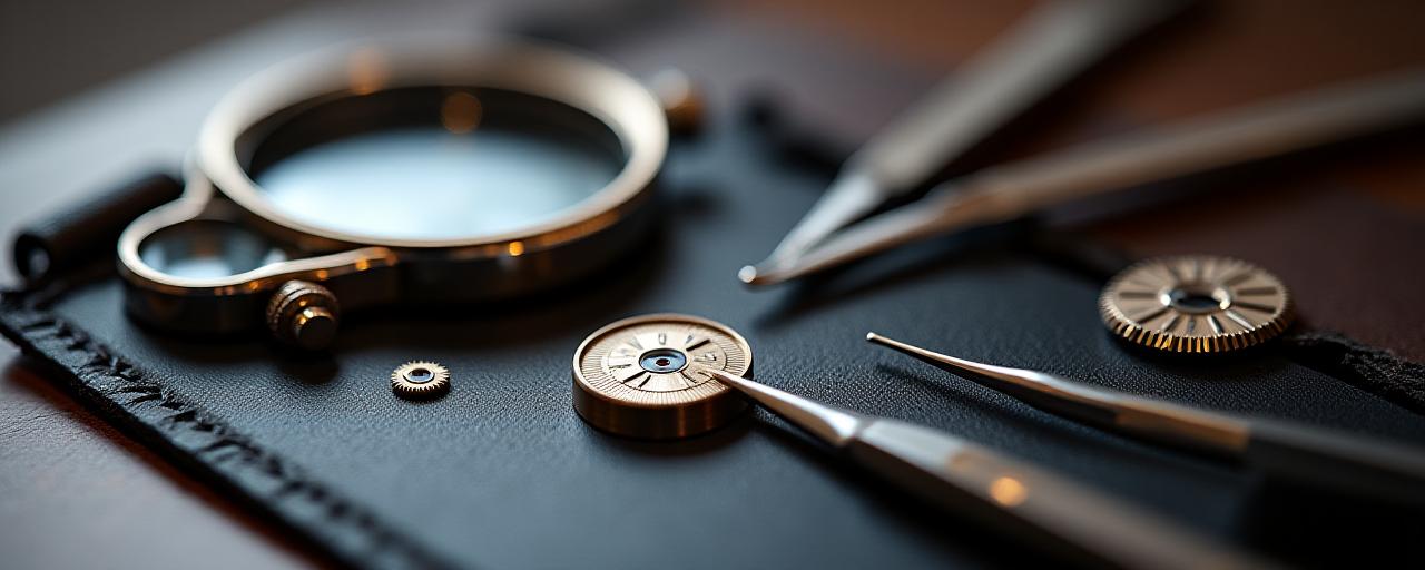 High precision horology tools on a leather mat