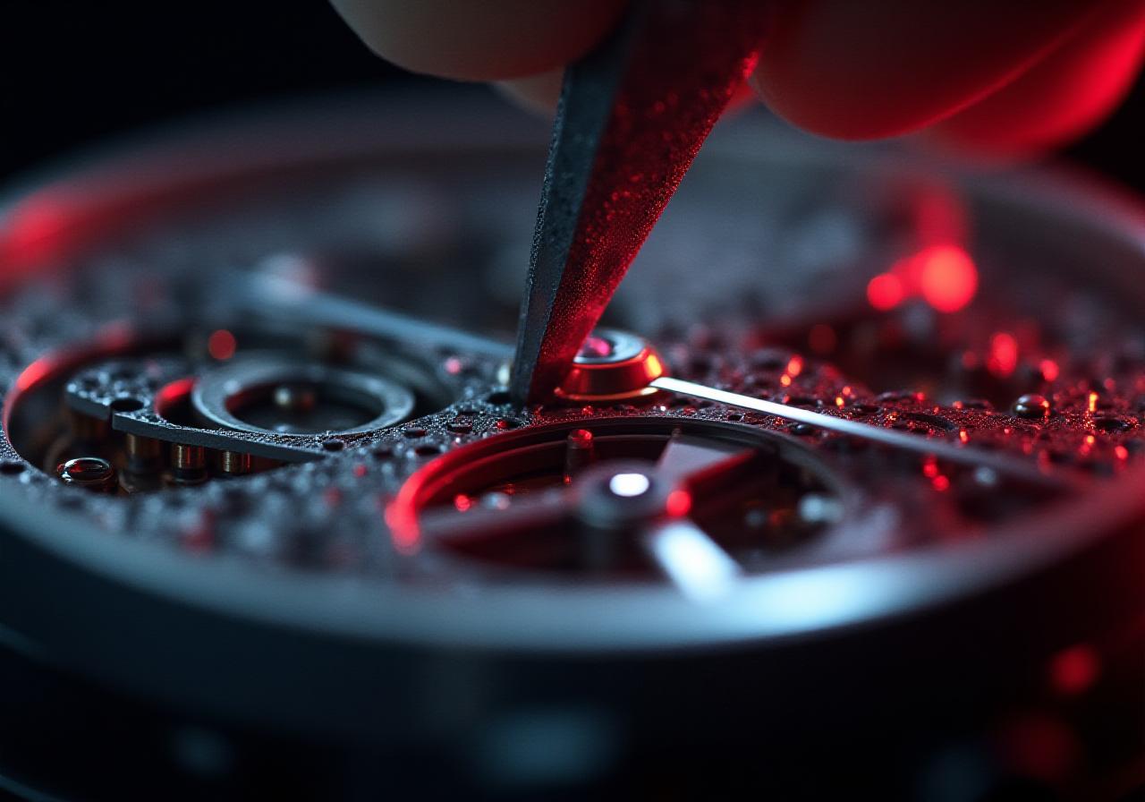 Close up of bespoke watch movement assembly